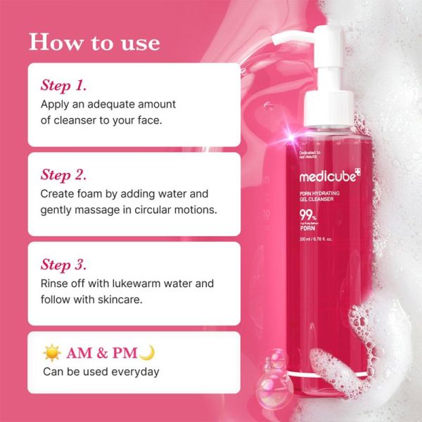 Medicube Nettoyant Visage en Gel Rose au PDRN 200ml – Pureté et éclat
