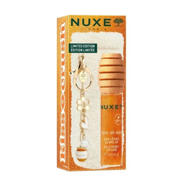 Nuxe Rêve de Miel Soin Lèvres au Miel Or avec Étui & Charms Kiss Crush - Soin gourmand nacré aux huiles précieuses