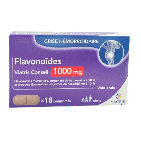 Flavonoïdes 1000 mg - Crise Hémorroïdaire - 18 comprimés