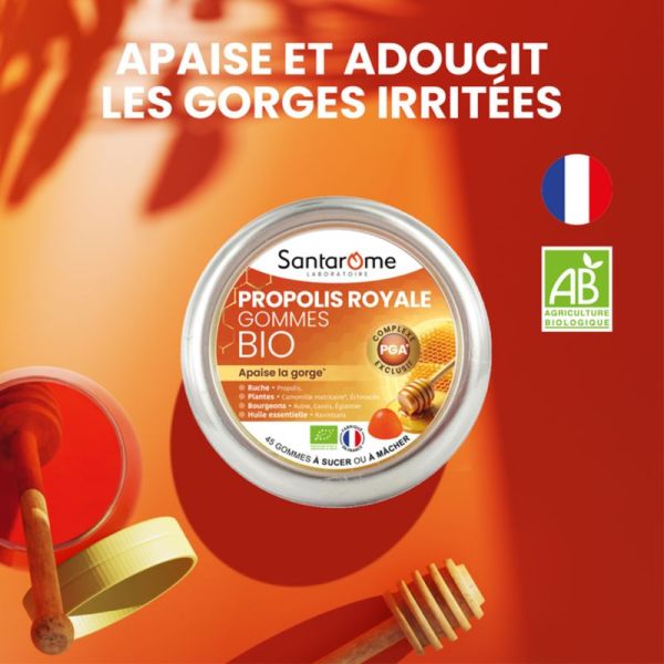 Santarome Propolis Royale Gommes Propolis Bio 45 Gommes – Confort de la gorge