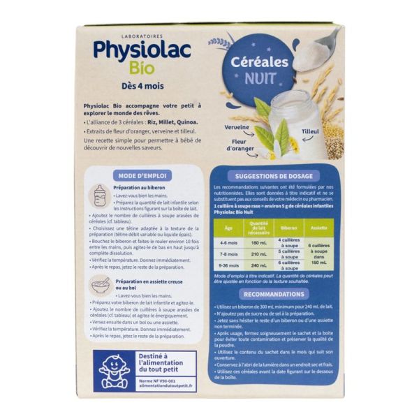 Physiolac Bio Céréales Nuit Dès 4 Mois 200g – Diversification alimentaire bio