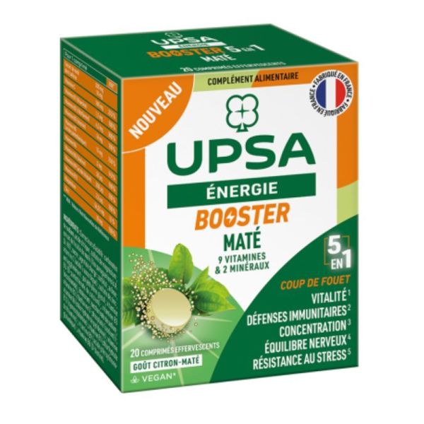 UPSA Énergie Booster 5 en 1 Citron Maté - 20 Comprimés Effervescents