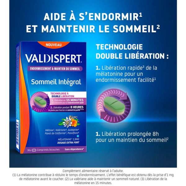 Valdispert Sommeil Intégral 1,9mg - 30 Comprimés - Endormissement rapide et sommeil continu