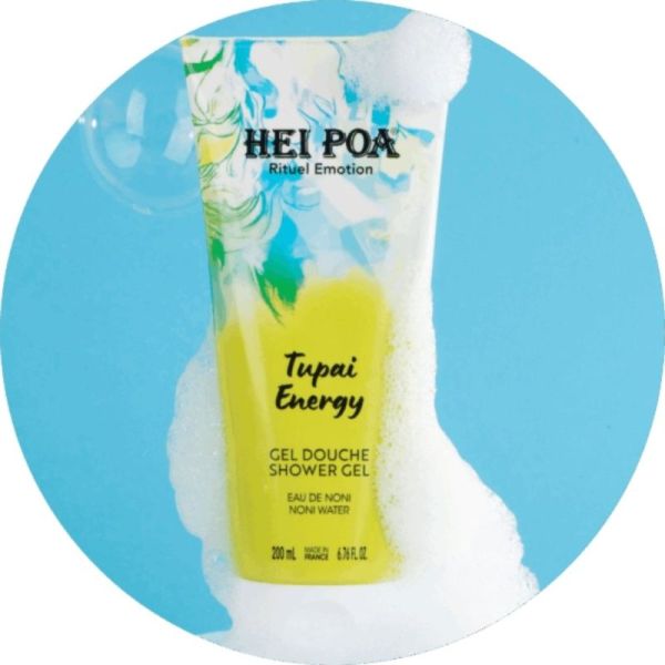 Hei Poa Gel Douche Tupai Energy  200 ml - Soin lavant revitalisant au Monoï de Tahiti et à l'eau de Noni