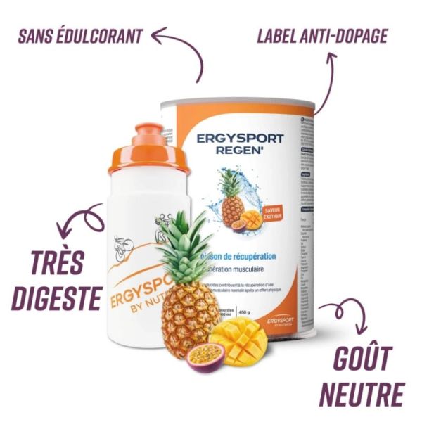 Ergysport Regen' Exotique 450g - Boisson de récupération complète pour sportifs (15 gourdes de 500 ml)