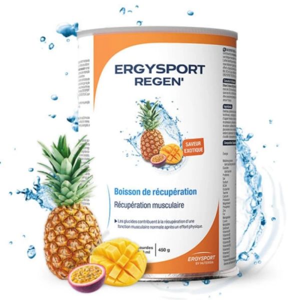 Ergysport Regen' Exotique 450g - Boisson de récupération complète pour sportifs (15 gourdes de 500 ml)