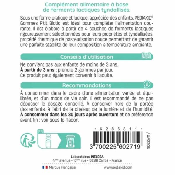 Pédiakid Gommes P'tit Biotic 60 gommes – Soutien de la flore intestinale