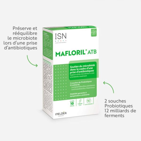 Ineldea Mafloril ATB - 10 gélules - Préserve le microbiote pendant une prise d’antibiotiques
