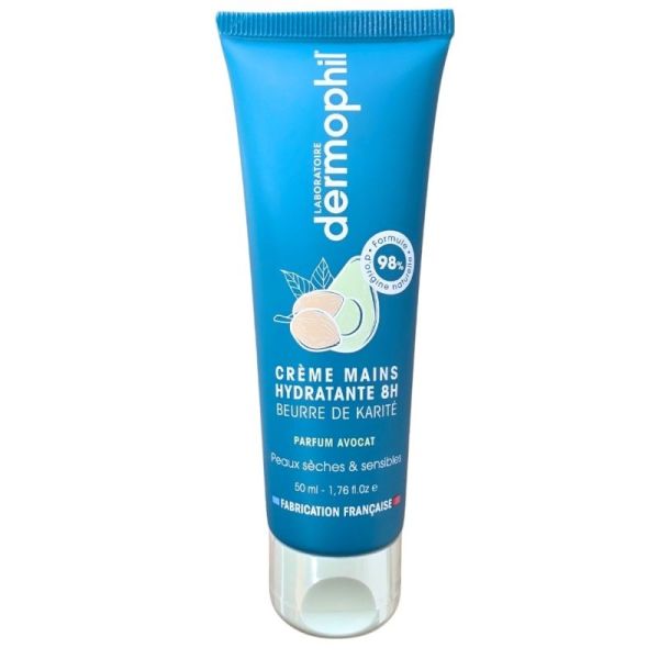 Dermophil Indien Crème Mains Hydratante Beurre de Karité Parfum Avocat 50 ml - Soin hydratant 8h mains sèches et sensibles
