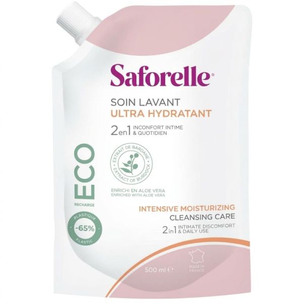 Saforelle Soin Lavant Ultra Hydratant Eco-Recharge 500 ml - Hygiène intime et corporelle peaux sèches et sensibles
