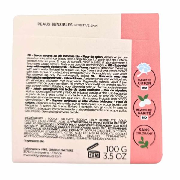 MKL Green Nature Lait d'Ânesse Savon Surgras Éclat Fleur de Coton 100 g - Illumination et nettoyage des peaux sensibles
