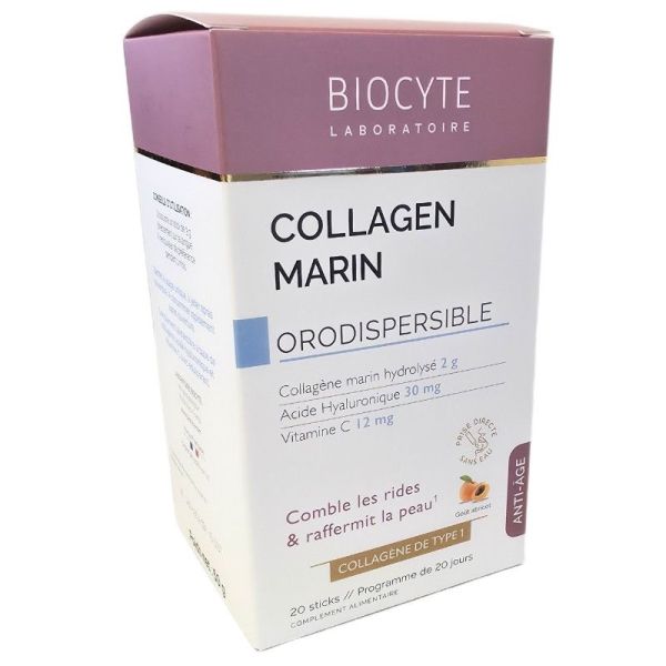 Biocyte Collagen Marin - 20 Sticks Orodispersibles - Comble les rides et raffermit la peau