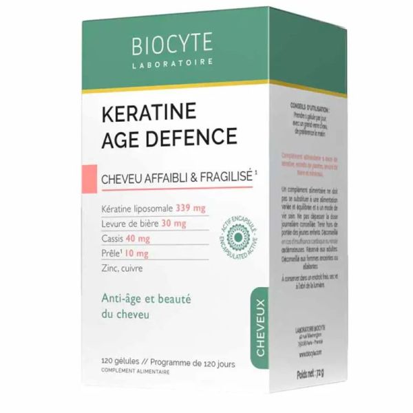 Biocyte Cheveux Kératine Age Defence - 120 gélules - Renforce les cheveux fatigués