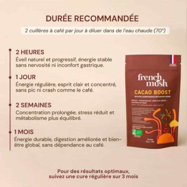French Mush Cacao Boost 60 doses - Boisson bio aux champignons pour énergie stable et digestion