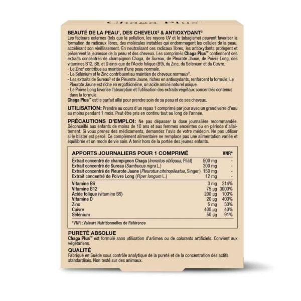 New Nordic Chaga Plus 30 Comprimés - Bouclier antioxydant pour la beauté de la peau et des cheveux