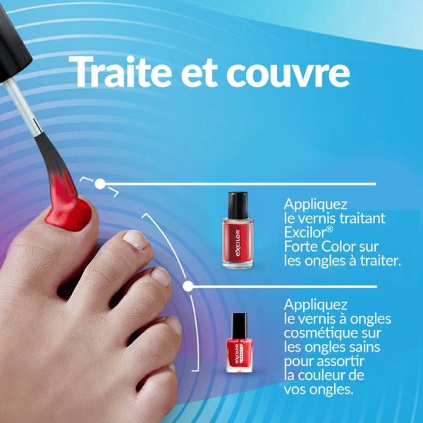 Excilor Forte Color Vernis Traitement - 30ml - Couleur : Rouge Corail - Soin traitant & esthétique 2 en 1