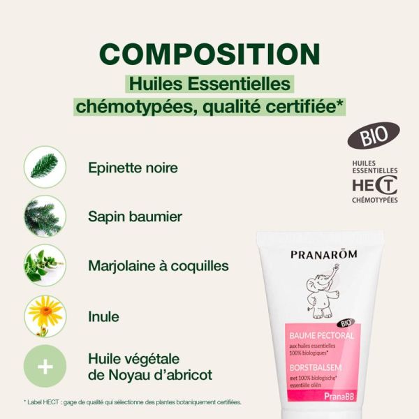 Pranarôm PranaBB Baume Pectoral Bio 40ml – Confort respiratoire et sommeil