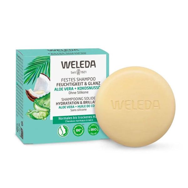 Weleda Shampooing Solide Hydratation & Brillance - Aloe Vera, Huile Noix de Coco et Chanvre - 50g