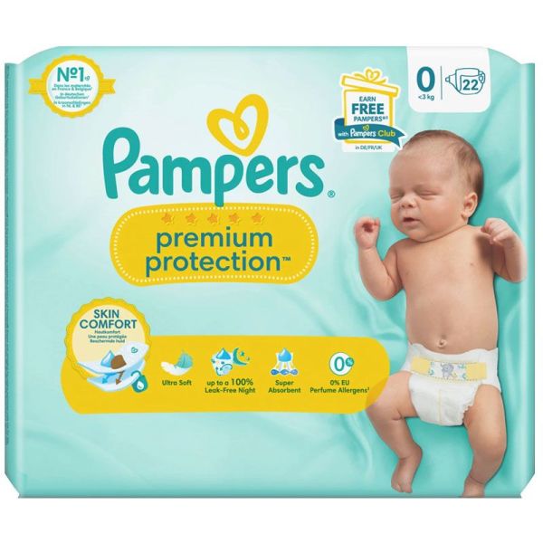 Pampers Premium Protection - Taille 0 - Moins de 3 kg - Pack de 22 Couches