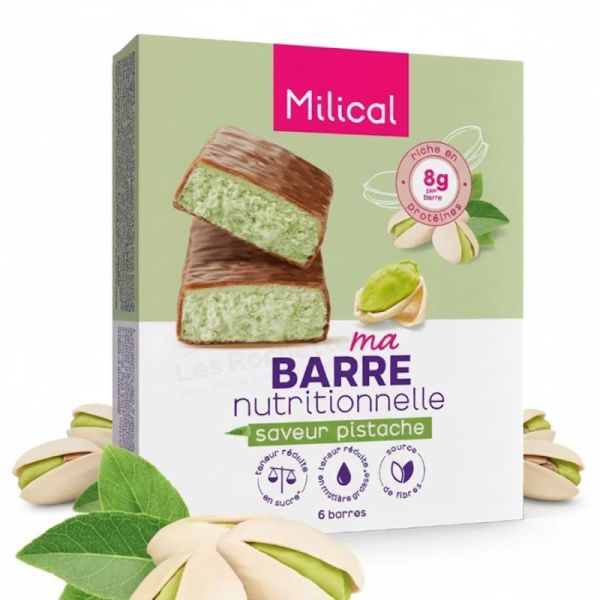 Milical Barre Nutritionnelle Saveur Pistache 6 barres - Collation saine et gourmande