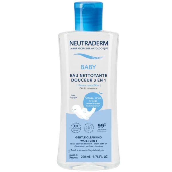 Neutraderm Baby Eau Nettoyante Douceur 3 en 1 - 200 ml - Nettoie, apaise et protège la peau