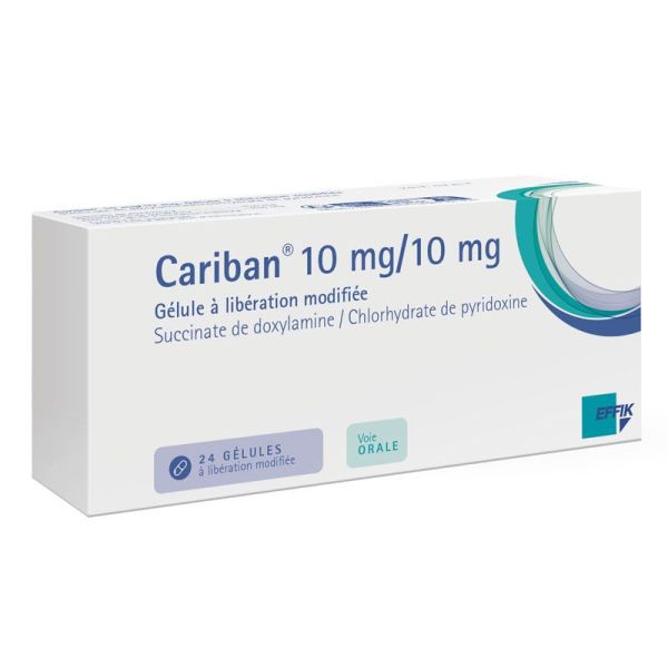 Effik Cariban 10 mg/10 mg, 24 gélules à libération modifiée - succinate de doxylamine & chlorhydrate de pyridoxine