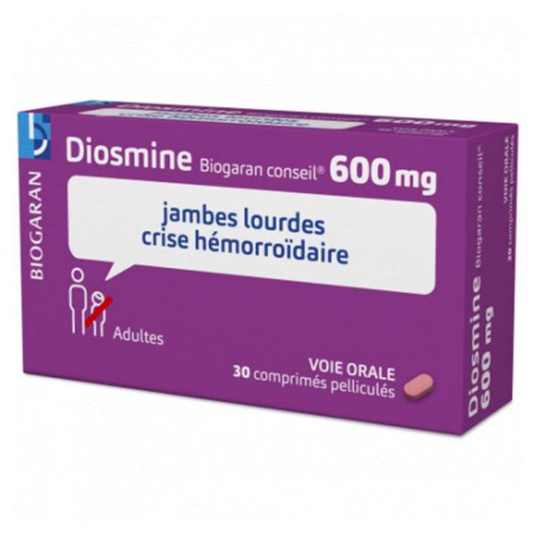 Biogaran Diosmine 600 mg - Jambes Lourdes & Crise Hémorroidaire - 30 comprimés