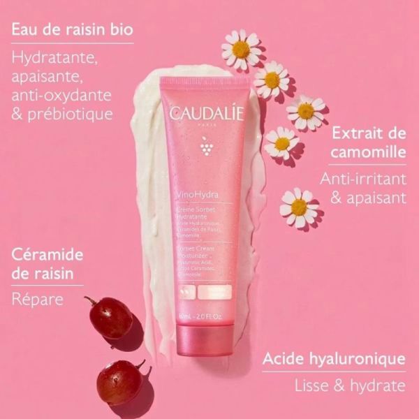 Caudalie VinoHydra Crème Sorbet Hydratante 60 ml - Apaise rougeurs et sécheresse