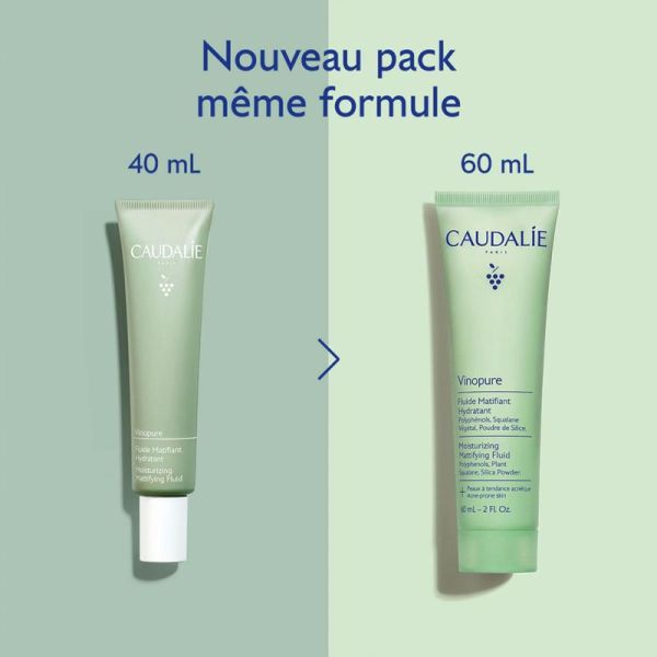 Caudalie Vinopure Fluide Matifiant Hydratant à la Poudre de Silice 60ml – Pureté et fraîcheur