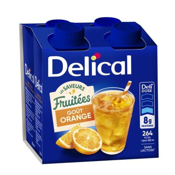 Delical Les Saveurs Fruitées Boisson Nutritionnelle Prête à Boire Sans Lactose Orange - 4 x 200ml