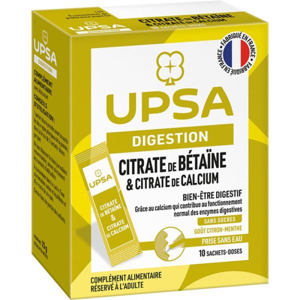 UPSA Citrate de Bétaïne et Citrate de Calcium 10 Sachets – Bien-être digestif