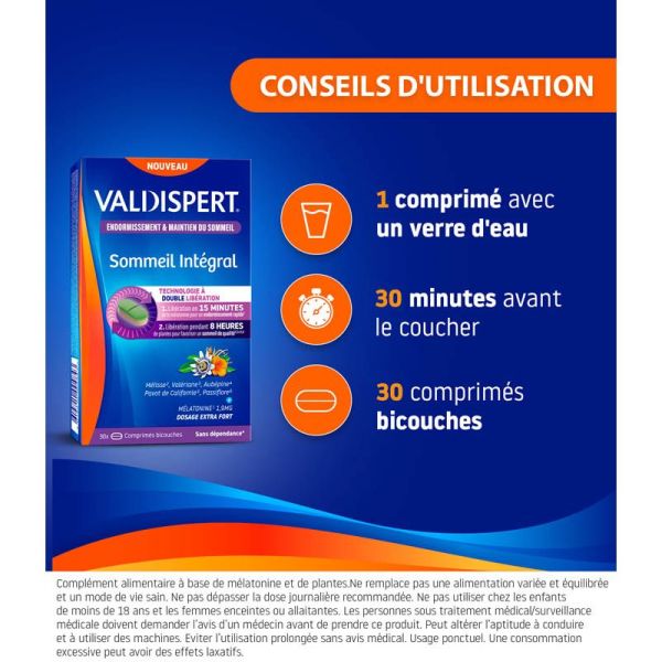 Valdispert Sommeil Intégral 1,9mg - 30 Comprimés - Endormissement rapide et sommeil continu