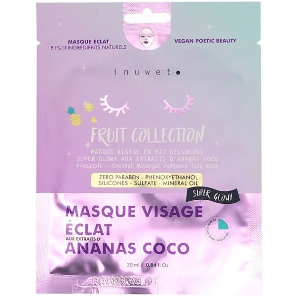Inuwet Fruit Collection Masque Visage Éclat Ananas Coco 30 ml – Hydratant et anti-rides
