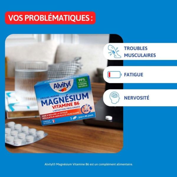 Alvityl Magnésium Vitamine B6 - 45 Comprimés - Fatigue réduite et équilibre nerveux