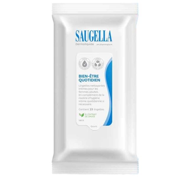 Saugella Dermoliquide Lingettes Intimes Nettoyantes - 15 Lingettes