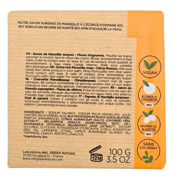 MKL Green Nature Savon Surgras de Marseille Fleurs d'Agrumes 100 g - Adoucissement et nettoyage quotidien du corps et des mains