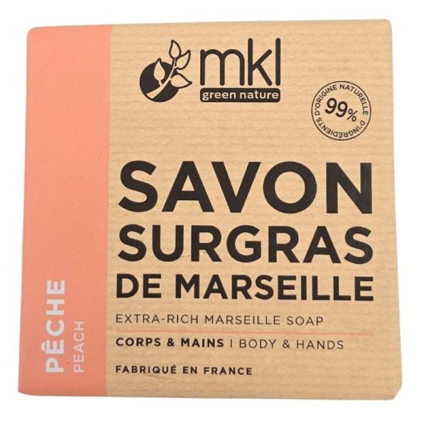 MKL Green Nature Savon Surgras de Marseille Pêche Bio 100g - Adoucit et nettoie en douceur le corps et les mains