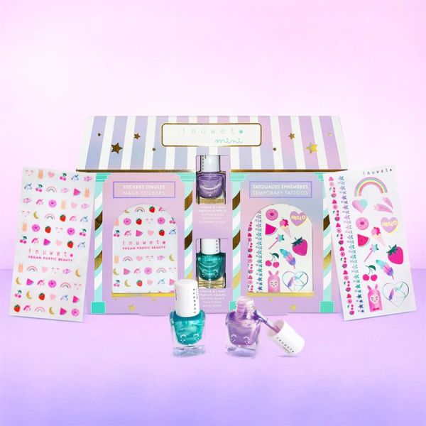 Inuwet My Little Beauty House - 2 vernis + Stickers + Strass + Tatouages - Le coffret beauté magique et créatif pour enfants