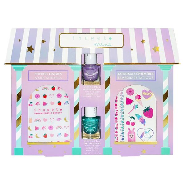 Inuwet My Little Beauty House - 2 vernis + Stickers + Strass + Tatouages - Le coffret beauté magique et créatif pour enfants