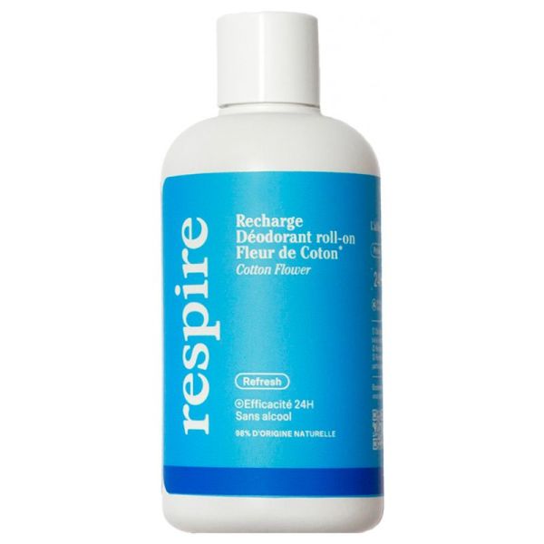 Respire Déodorant Roll-On - Éco-Recharge de 150 ml - Senteur : Fleur de Coton - Protection naturelle
