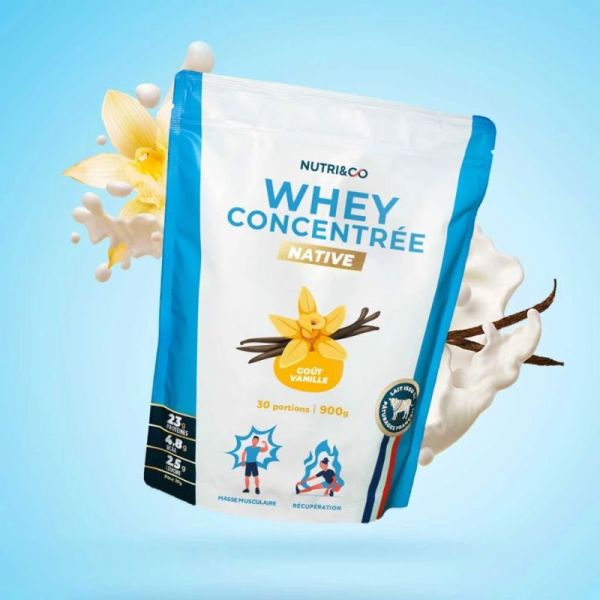 Nutri&Co Whey Concentrée Protéine Native Goût Vanille - 900g