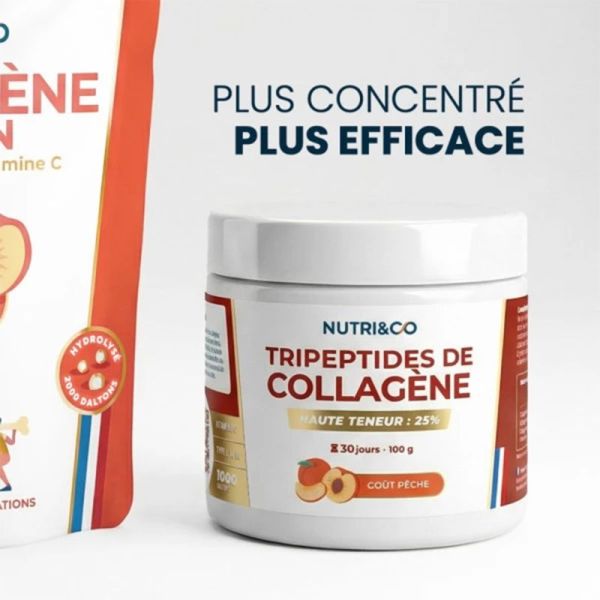 Nutri&Co Tripeptides de Collagène 100g Saveur : Pêche – Haute absorption et Fermeté