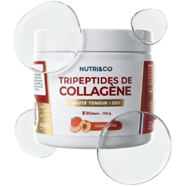 Nutri&Co Tripeptides de Collagène 100g Saveur : Pêche – Haute absorption et Fermeté