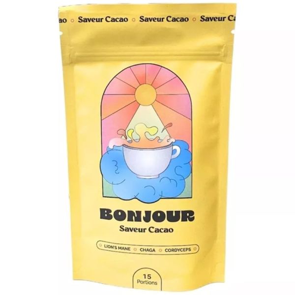 Bonjour Boisson Naturelle aux Champignons Adaptogènes - 15 portions - Saveur cacao - Énergie stable, clarté mentale et digestion apaisée