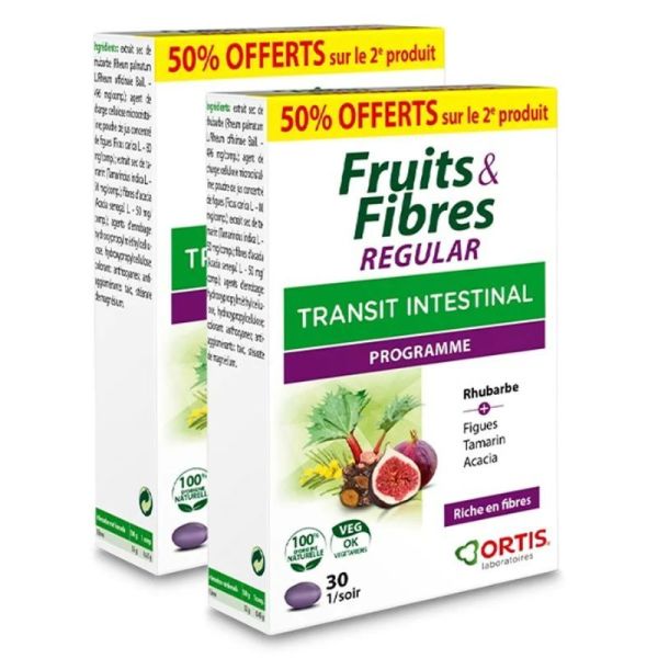 Ortis Fruits & Fibres Regular Transit Intestinal - 2 x 30 Comprimés