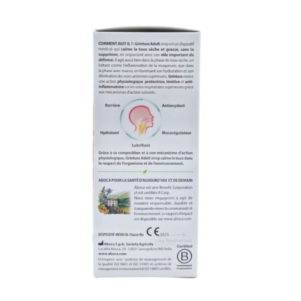 Aboca Grintuss Adult Sirop 180 g - Calme la toux et protège la muqueuse