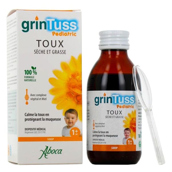 Aboca GrinTuss Pediatric - Sirop Toux Sèche et Grasse - Dès 1 an - 180g