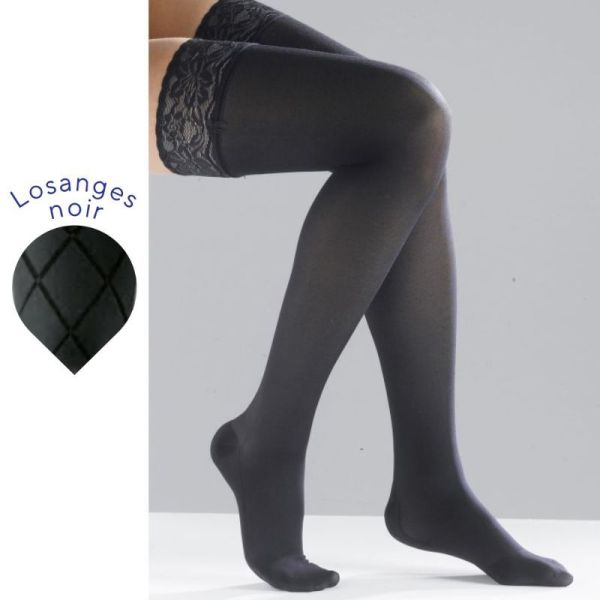 Thuasne Venoflex Kokoon Absolu Classe 2 Bas-Cuisse Contention Femme Losanges Noir - Normal - Taille 4