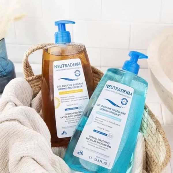 Neutraderm Gel Douche Micellaire Dermo-Apaisant 1 Litre - Sans savon, nettoie et apaise la peau