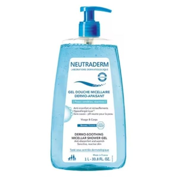 Neutraderm Gel Douche Micellaire Dermo-Apaisant 1 Litre - Sans savon, nettoie et apaise la peau